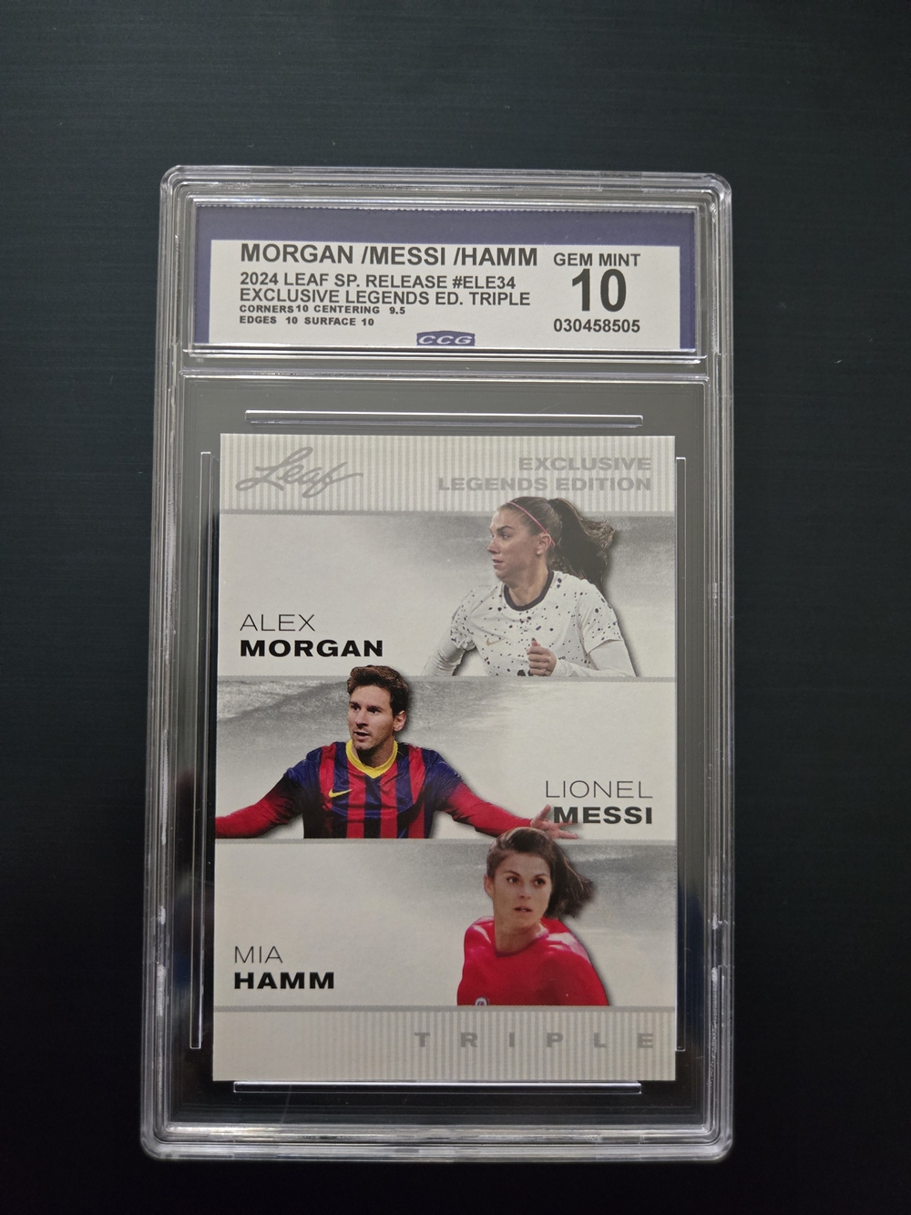 2024 Leaf Exclusive Legends Edition Triple Alex Morgan / Lionel Messi / Mia Hamm